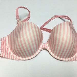 Victoria's Secret Demi Bra 38C Pink Striped No Pad